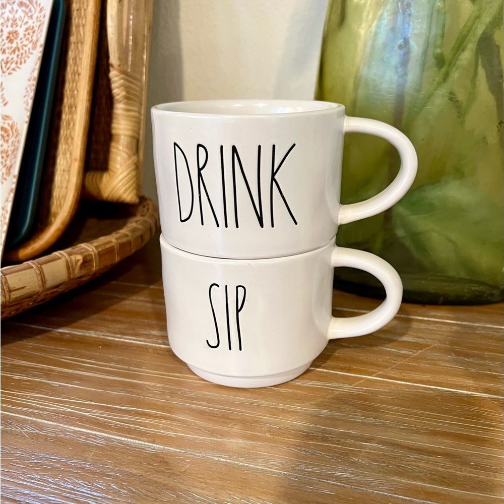 Rae Dunn White 'DRINK' and 'SIP' Mug Set